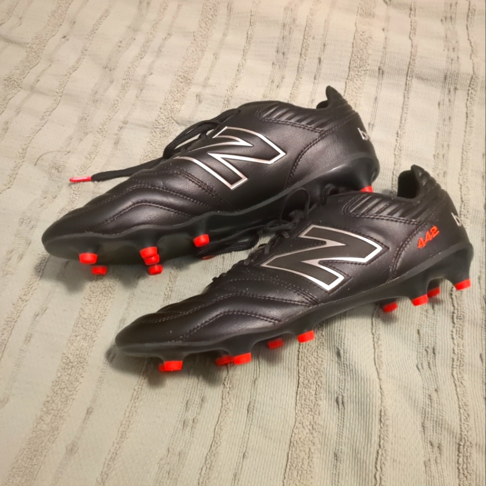 Mens New Balance 442 Pro Black Soccer Cleats with Red Highlights